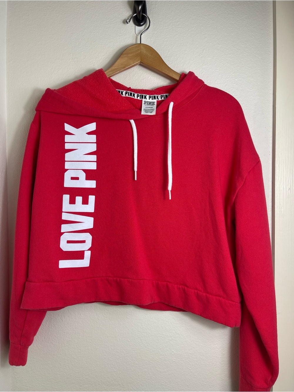 Victoria's Secret PINK Bright Pink Cropped Hoodie - Size Large